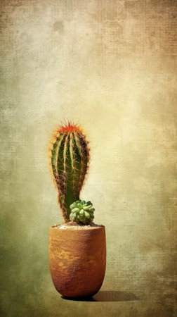 How a Cactus Can Add Interest and Pattern to a Textured Background. Generated by AI.の素材