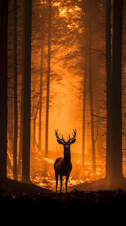 Forest Fire: A Nightmare for Wildlife. Generated by AI.の素材