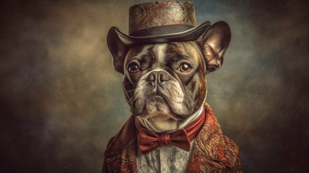 A Stylish and Funny Dog in a Hat: A Portrait of a Furry Friend - Generated by AIの素材
