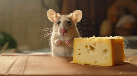 A Funny and Furry Mouse with a Slice of Cheese: A Photo Session - Generated by AIの素材