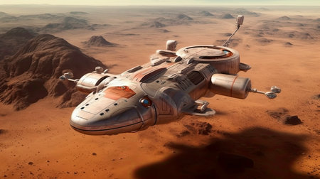 A Spacecraft Flying over the Surface of Mars - Generated by AIの素材