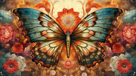 Nature's Beauty: Butterfly and Flower Closeup generated by AIの素材