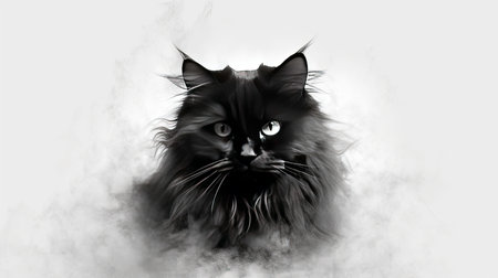 Adorable Black Cat Portrait on White Background generated by AIの素材