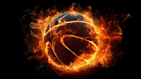 Dynamic Design of Basketball Ball with Fire and Light generated by AIの素材