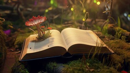 Magic Book and Enchanted Forest: A Fantasy Art generated by AIの素材