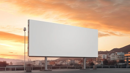 Blank billboard for advertisement on city sunset background generated by AIの素材