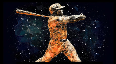 Baseball Player Hitting Ball with Particle Effect on Black Background generated by AIの素材