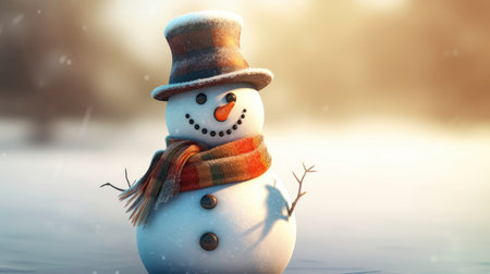 Cute Snowman with Carrot Nose and Scarf on Winter Composition generated by AIの素材