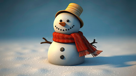 Cute Snowman with Carrot Nose and Scarf on Winter Composition generated by AIの素材