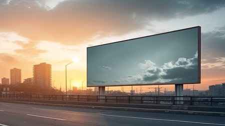 Sunset sky with clouds and a billboard with copy space generated by AIの素材