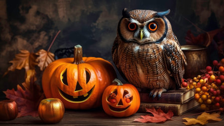 A Spooky Halloween Night with Pumpkins and Ghosts generated by AIの素材