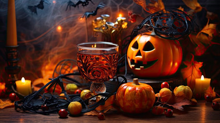 A Spooky Halloween Night with Pumpkins and Ghosts generated by AIの素材