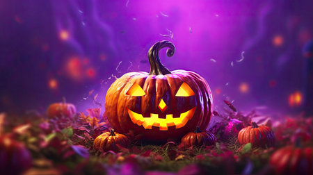 A Spooky Halloween Night with Pumpkins and Ghosts generated by AIの素材