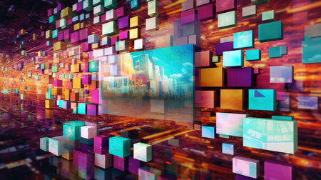 Digital Technology Concept of Image Display on Screens Generated by AIの素材