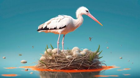 Beautiful and Graceful Stork in 3D Illustration generated by AIの素材