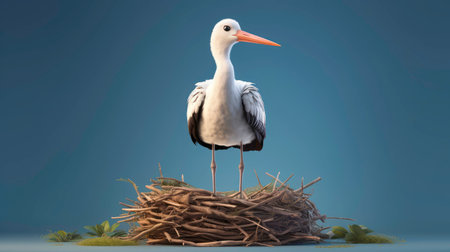 Beautiful and Graceful Stork in 3D Illustration generated by AIの素材