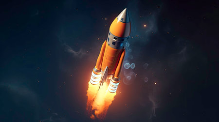 Abstract Graphic of a 3D Rocket with Fire and Smoke generated by AIの素材