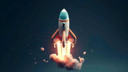 Abstract Graphic of a 3D Rocket with Fire and Smoke generated by AIの素材