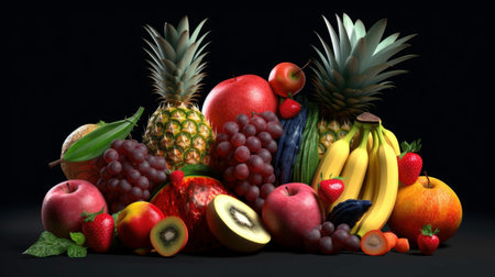 Colorful 3D Collection of Tropical and Exotic Fruits generated by AIの素材
