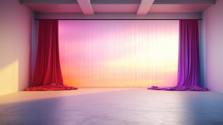 Futuristic and abstract art concept with neon light in a room generated by AIの素材