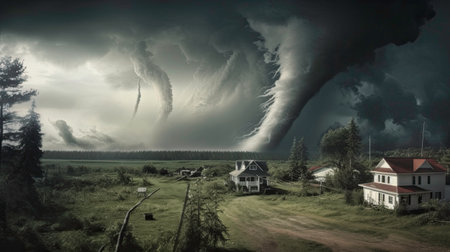 Intense and violent image of a tornado as a natural force and threat generated by AIの素材