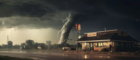Intense and violent image of a tornado as a natural force and threat generated by AIの素材