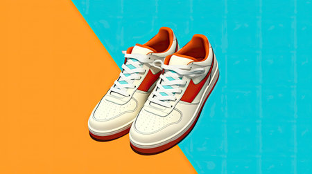 Sneakers on a colorful background with fashion style and sport spirit generated by AIの素材