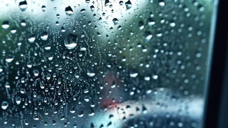 Close-up of Water Droplets on Window Surface generated by AIの素材