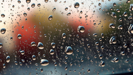 Close-up of Water Droplets on Window Surface generated by AIの素材