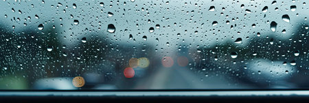 Macro Detail of Rain and Dew Drops on Smooth Glass with Sky and City Background Generated by AIの素材