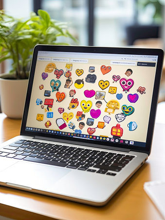 Communication with Smiley and Sticker Messages on Computer Monitor Generated by AIの素材