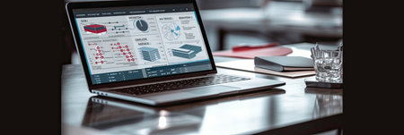 Business Presentation with Markers and Images on Laptop Screen Generated by AIの素材