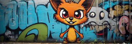 Colorful Cartoon Graffiti Mural on Urban Wall generated by AIの素材