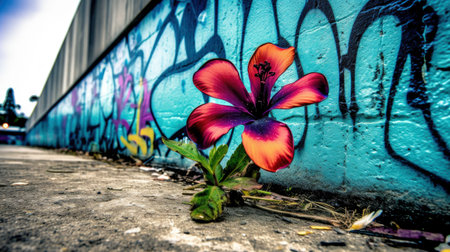 Colorful Cartoon Graffiti Mural on Urban Wall generated by AIの素材