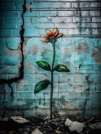 Colorful Cartoon Graffiti Mural on Urban Wall generated by AIの素材