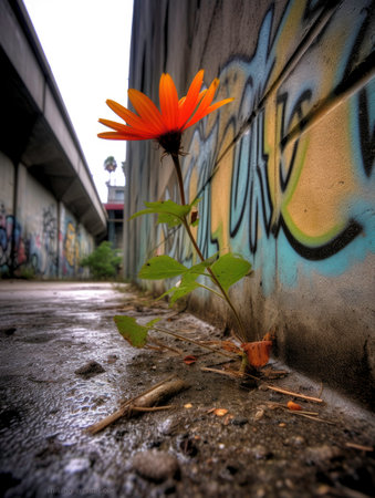 Colorful Cartoon Graffiti Mural on Urban Wall generated by AIの素材