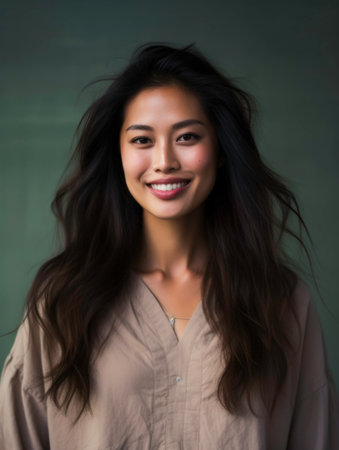 Cute and Pretty Asian Girl with Lovely Expression and Fashionable Hair - Generated by AIの素材