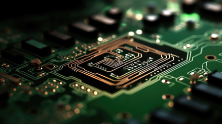 Electric Circuit Board with Electronic Components generated by AIの素材