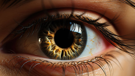 Eye of a girl in a macro photo with hazel color and eyebrow - generated by AIの素材