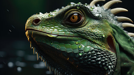 Macro photo of an iguana: texture and color of a tropical lizard - generated by AIの素材
