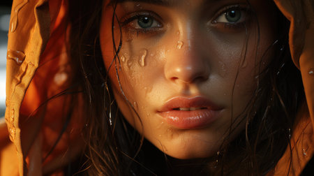 Fashion and beauty portrait of a girl with colorful makeup - generated by AIの素材