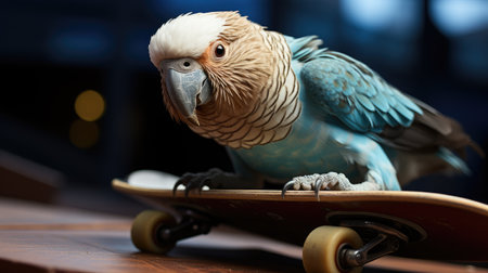 Parrot riding a skateboard in the park: a fun and leisure activity - generated by AIの素材