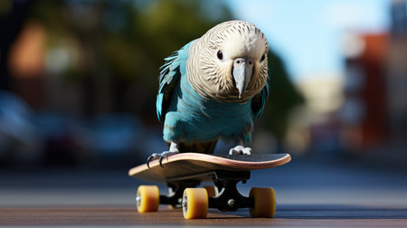 Parrot riding a skateboard in the park: a fun and leisure activity - generated by AIの素材