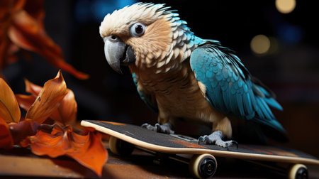 Parrot riding a skateboard in the park: a fun and leisure activity - generated by AIの素材