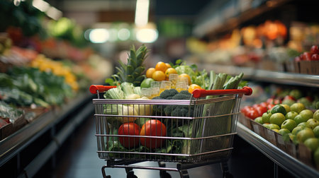 Healthy Food Shopping: Organic Produce Display in Grocery Store generated by AIの素材
