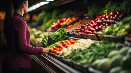 Healthy Food Shopping: Organic Produce Display in Grocery Store generated by AIの素材