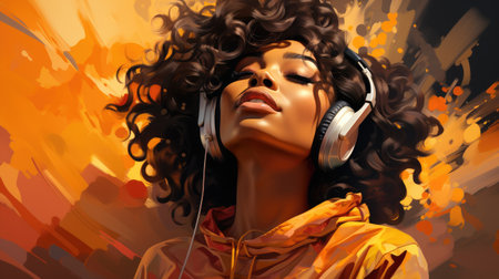 Color image of a girl in headphones generated by AIの素材