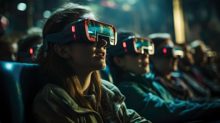 Watching a movie in 3D glasses generated by AIの素材