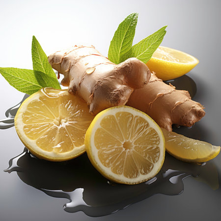 ginger root and lemon slices. Generated by AIの素材