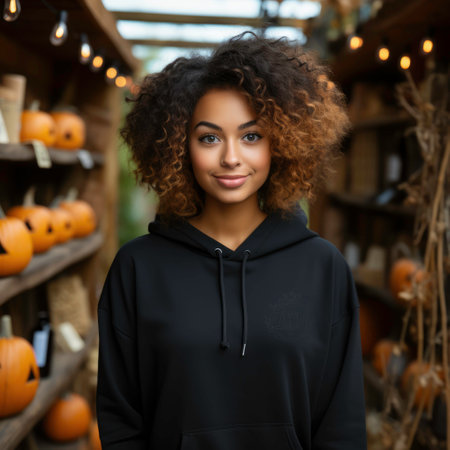 Happy Girl in White Outfit, Halloween Pumpkins, Generated by AIの素材